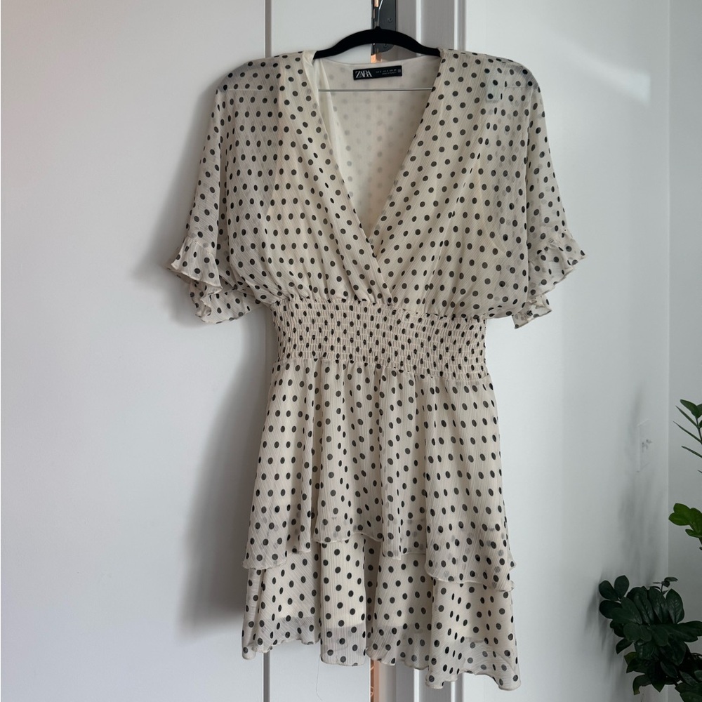 Zara Cream Polka Dot Midi Dress